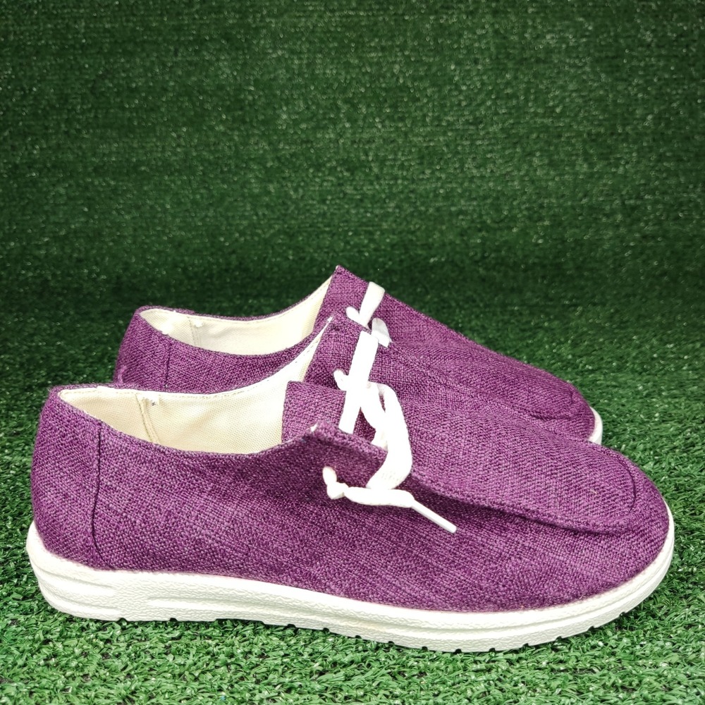 Unbranded Boat Shoes Womens 38 Purple Canvas Slip On Loafers Casual‎ Moccasins